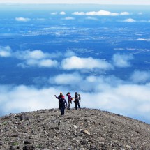 On the summit ridge of Volcan Calbuco with Puerto Montt in the background